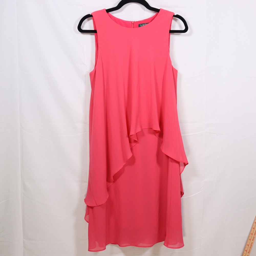Lauren Ralph Lauren Layered Dress 10 Pink Womens Preppy Wedding Guest